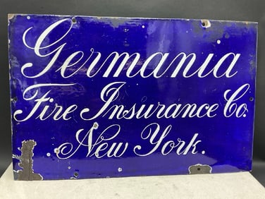 Early Germania Fire Insurance Co. New York Cobalt Blue Advertising Sign