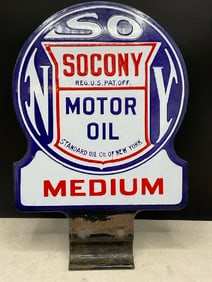 Vintage Enameled Socony Motor Oil Medium Sign