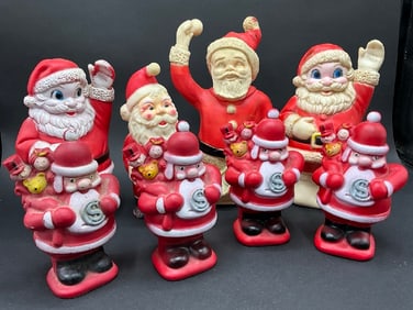 (8) Vintage Rubber Santas