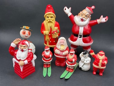(9) Vintage Celluloid & Plastic Santas & Snowmen