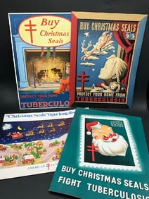 (4) Vintage Christmas Seals Cardboard Signs