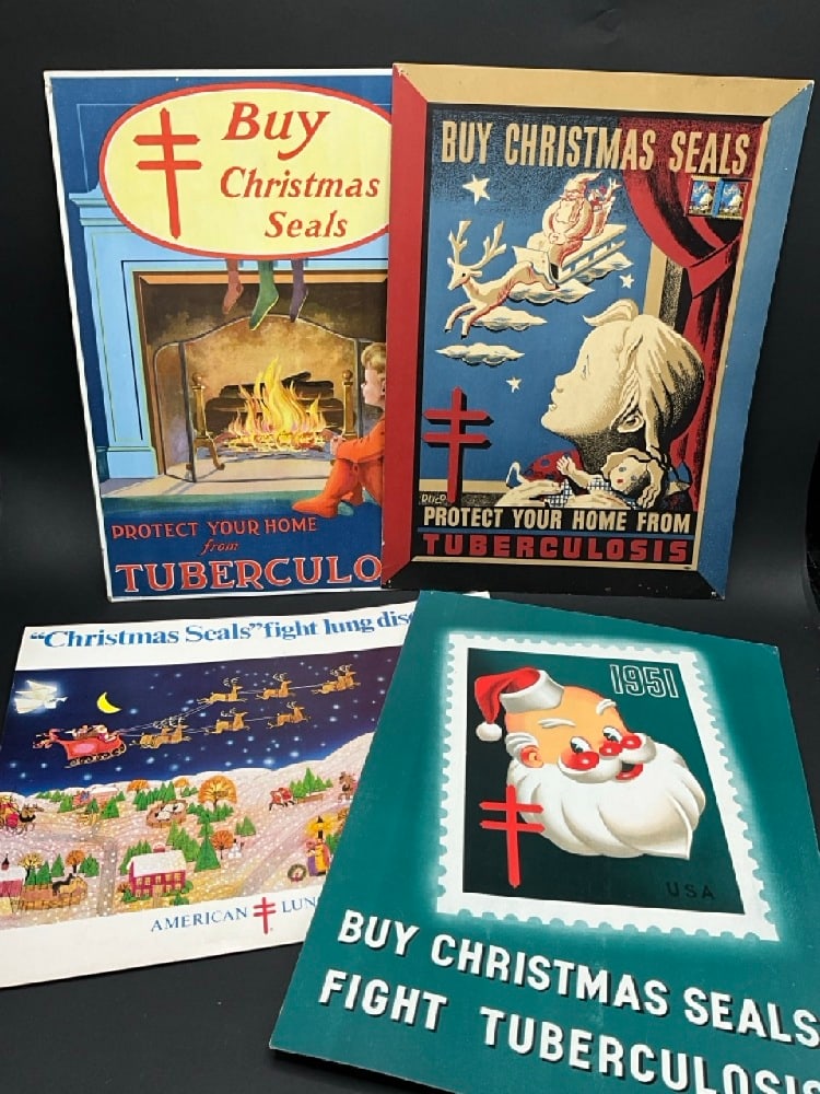 (4) Vintage Christmas Seals Cardboard Signs: (4) Vintage Christmas Seal Cardboard Signs.Dimensions: 15” x 11”