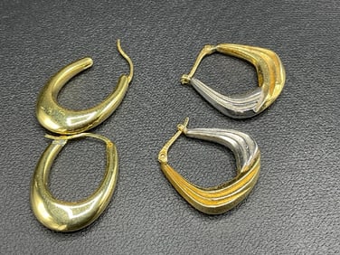 Two (2) Pairs 14K Gold Earrings