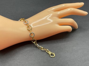 14K Yellow and White Gold Italian Geometric Link Bracelet