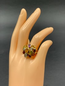 14K Yellow Gold Mosaic Multi Gemstone Ring Size 7