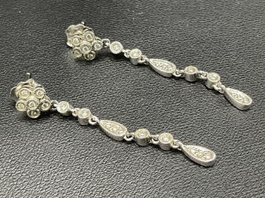 14K White Gold Diamond Dangle Earrings