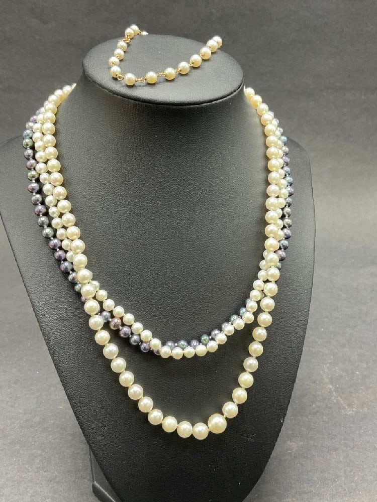 Four (4) 14K Gold Pearl Necklaces and Bracelet (1 of 4)