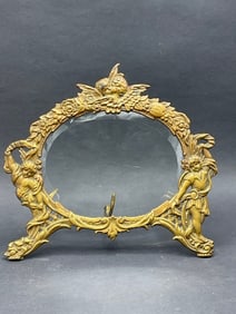 Late Victorian Iron Easel Back Picture Frame with Cherubs