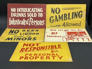 Five (5) Vintage Cardboard Bar RULE Signs