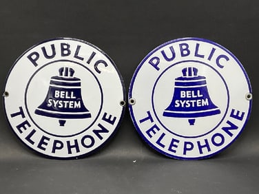 Two Enameled Public Bell System Telephone Signs