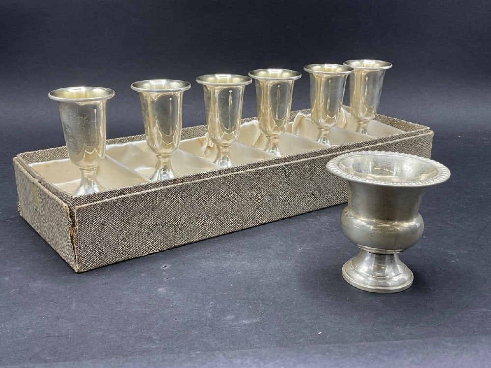 Set of Six (6) Web Sterling Silver Cordials and Toothpick Holder (1 of 4)