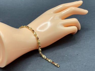 14K Yellow Gold and Garnet Gemstone Bracelet