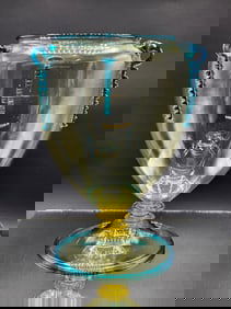 Rare Large Steuben Lemon Yellow and Blue Pedestal Vase