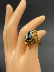 18K Yellow Gold Marquis Cut Hematite Ring
