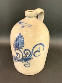 2 Gallon Cobalt Blue Decorated Stoneware Jug Vermont