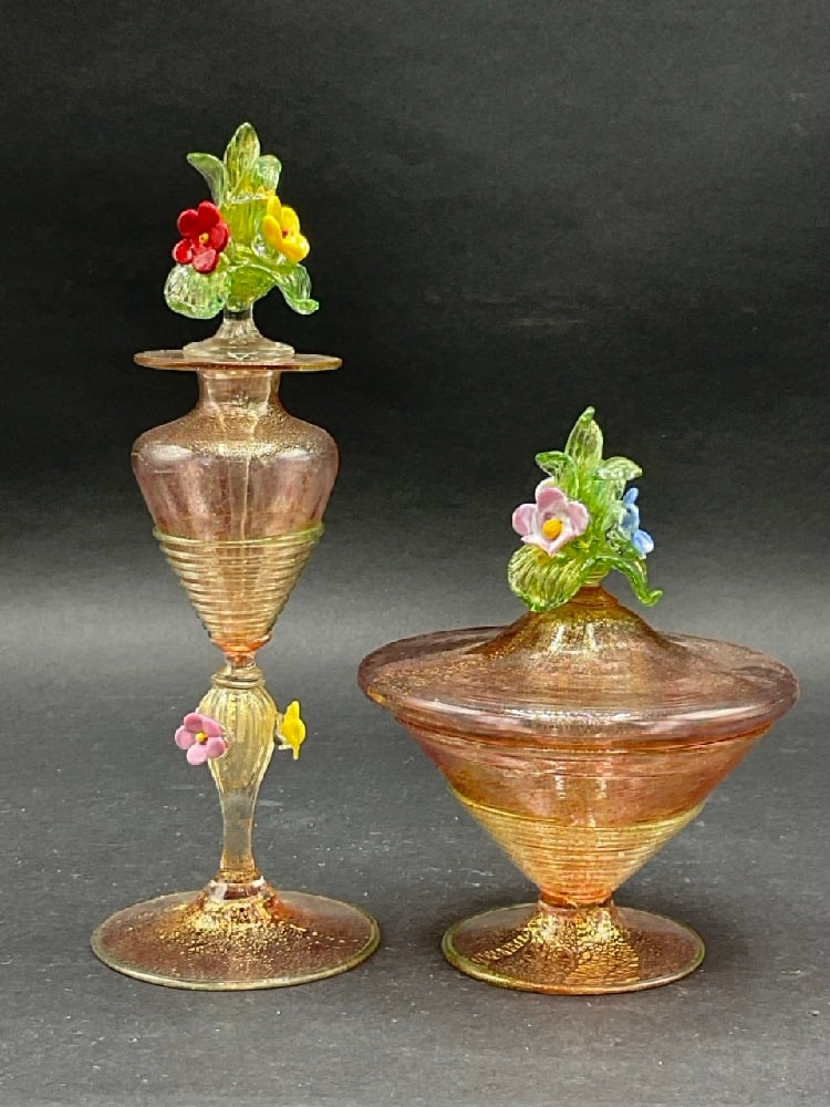 Murano Gold Fleck Flower Mounted  Perfume and Dresser Jar (1 of 8)