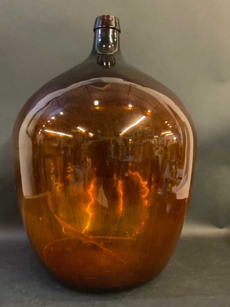 Antique Large Amber Glass Demijohn Bottle (1 of 5)