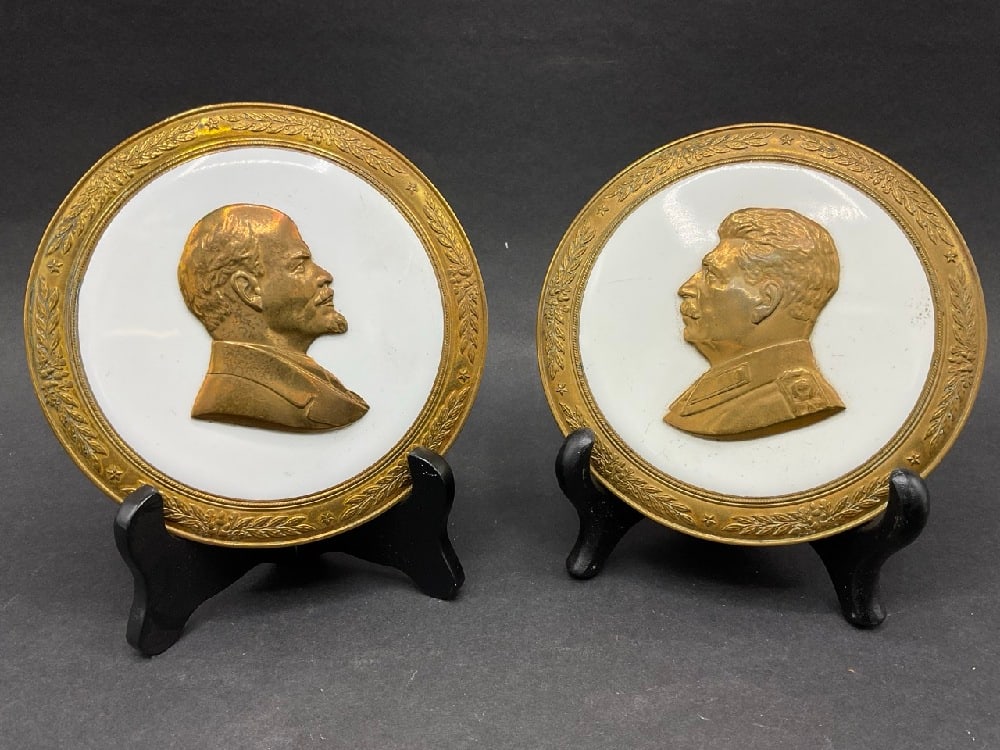 1950s Lenin & Stalin Bronze/Enamel Soviet Wall Plaques (1 of 5)