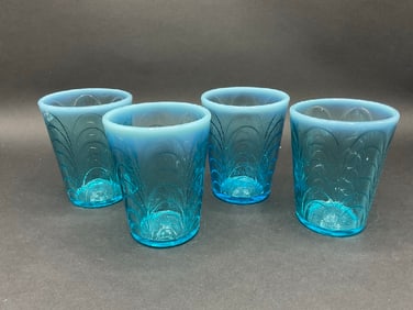 Set of (4) Four Blue Opalescent Glasses
