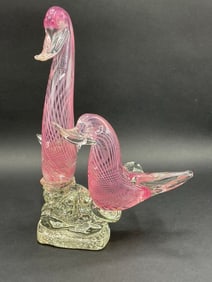 Murano Venetian Handblown Filigrana Pink Swirl Duck
