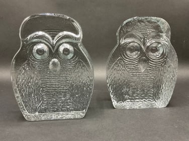 Blenko Glass Co. 1960’s Glass Owl Bookends