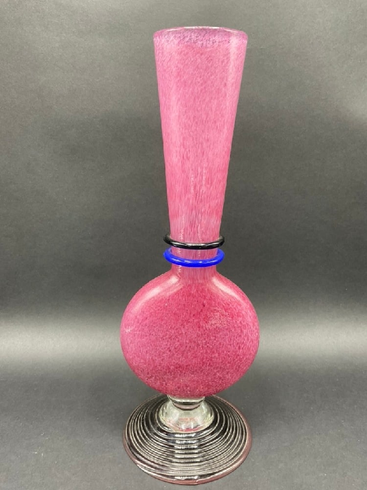 Signed Kosta Boda Pink Blown Glass Vase: Signed Kosta Boda Pink Blown Glass Vase.Dimensions: 12 1/2” x 4 1/2”