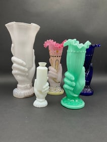 (5) Five Victorian Style Glass Hand Vases
