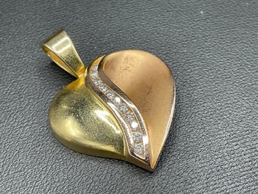 Solid 14K Yellow Gold Diamond Heart Pendant