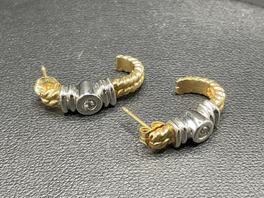 14K White and Yellow Gold Diamond Earrings