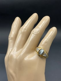 10K Men's Yellow Gold Gray Cat's Eye Ring