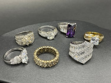 Seven (7) Sterling Silver Glitzy Fashion Rings