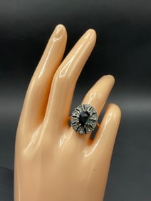 14K White and Yellow Gold Ring with Blue Sapphire and Diamond Stone