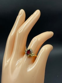 10K Yellow Gold Garnet and Diamond Ring