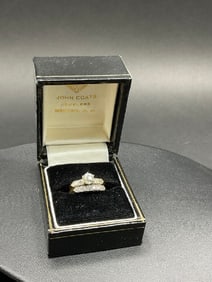 14K White Gold Diamond Engagement Ring and Band