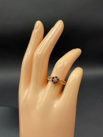 10K Yellow Gold Garnet and Diamond Ring