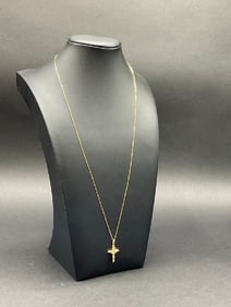 14K Yellow Gold Crucifix Pendant with Box Chain Necklace