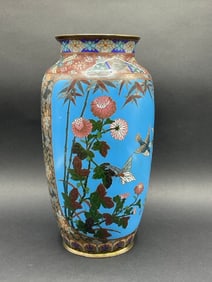 Vintage Chinese Cloisonné Enameled Vase w/ Birds