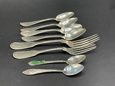Eight (8) Piece Coin and Sterling Flatware