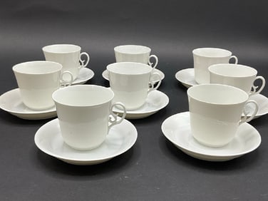 Eight (8) Royal Copenhagen White Porcelain Cups and Saucers
