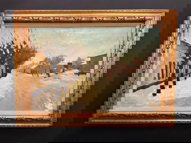 1930's Realism Winter Landscape Oil Painting by Kusztek,B