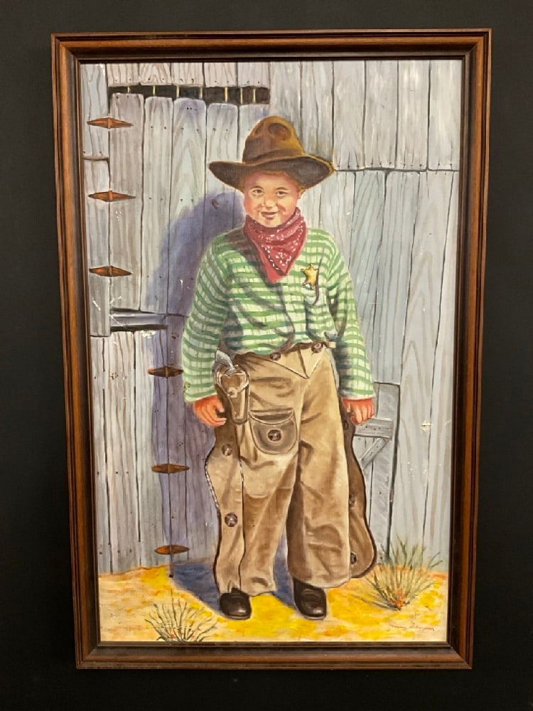 Murray "Schwimmer" Papell (American, 1926-2011) Young Cowboy: Murray "Schwimmer" Papell (American, 1926-2011) Oil on Canvas.Condition: Paint Loss and small hole near edge, see images. Dimensions: 33 1/2” x 21” and 36 1/2” x 23 1/2” framed