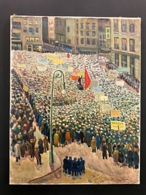 New York Social Realism "May Day" Procession 1934 Oil on Canvas