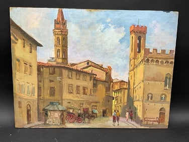 Oil on Board Florence Street Scene Signed L. Greagnoli??