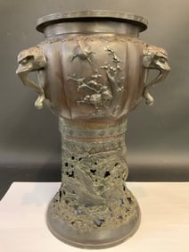 Japanese Meiji Period Bronze Urn Signed Tenko Fujiwara