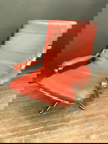 Vintage MCM Chrome and Red Leather Arm Chair