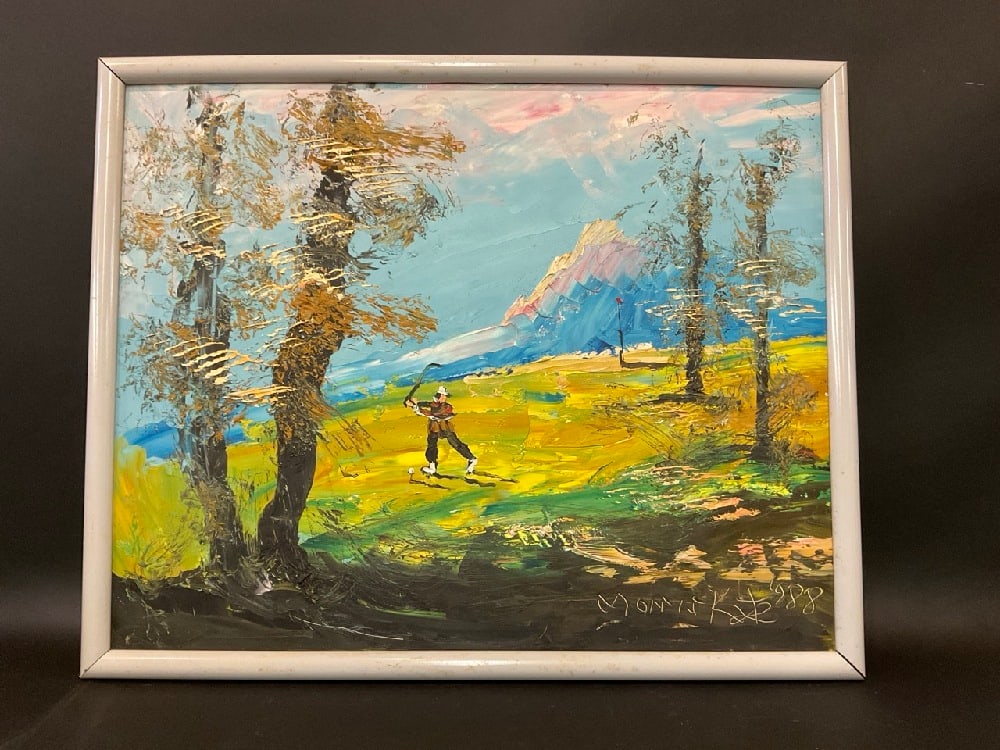 Morris Katz (Polish/ American, 1932-2010) Golf Scene 1988: Morris Katz (Polish/ American, 1932-2010)Oil on CanvasDated: 1988 Dimensions: 26” H x 32” W framed