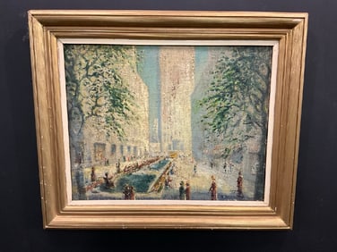 Eric Maunsbach (1890-1969) Radio City New York City Oil Painting