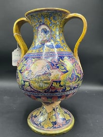 Damaged Alfredo Santerelli Majolica Luster Double Handled Urn