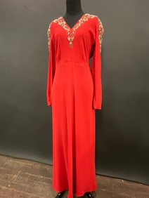 Vintage 40's Claire McCardell Red Bugle Beaded Evening Dress