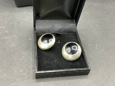Vintage Taxco Antonio Pineda Sterling Silver Onyx Earrings